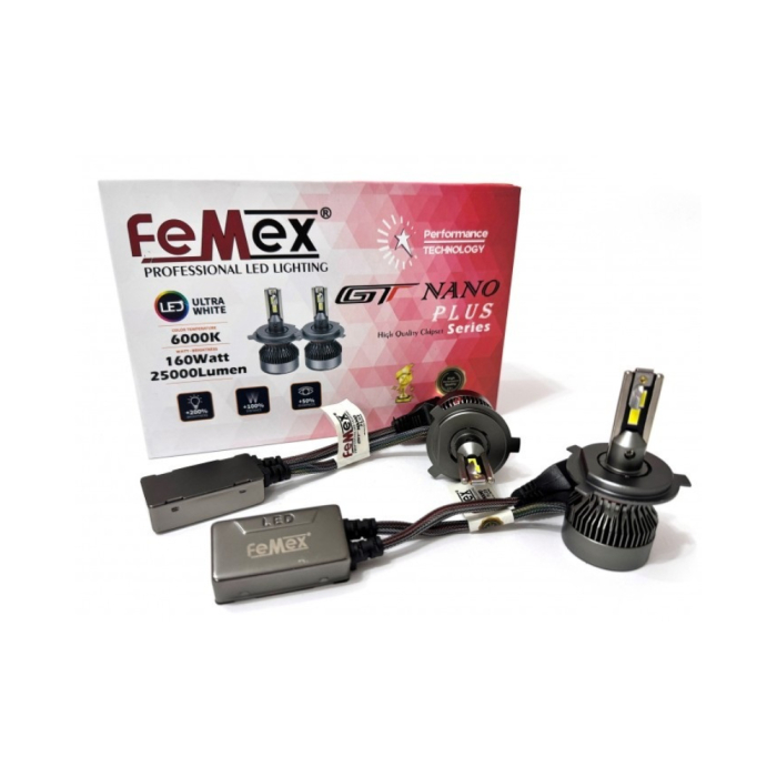 Femex GT Nano Plus CSP Lumiled Royal Chipset Radyatör Soğutmalı H4 LED Xenon Far Ampul (Kısa/Uzun)