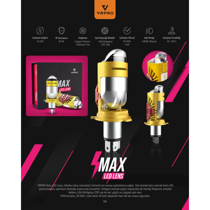 Motorlar İçin Mercekli H4 Ampül
